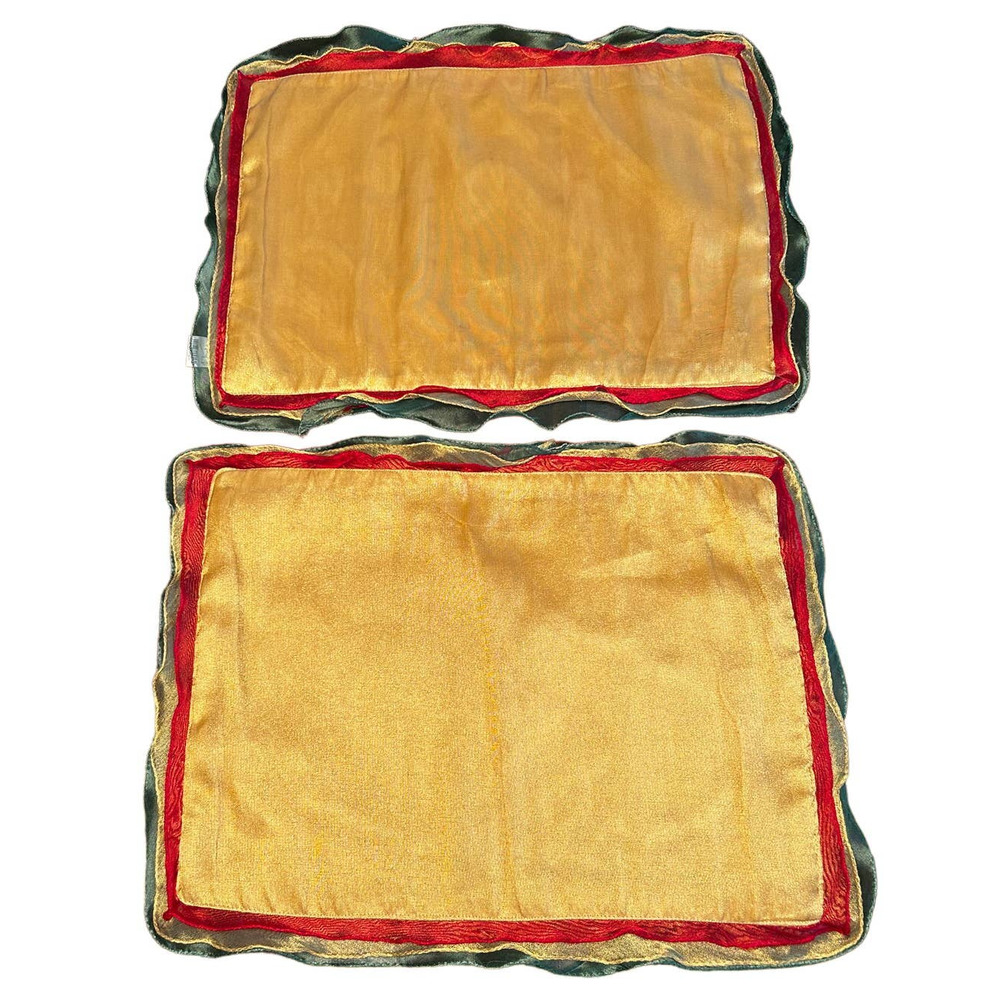 Pier 1 Imports Set Two (2) Gold Red Green Ruffle Elegant Placemats 13"x19" VGC